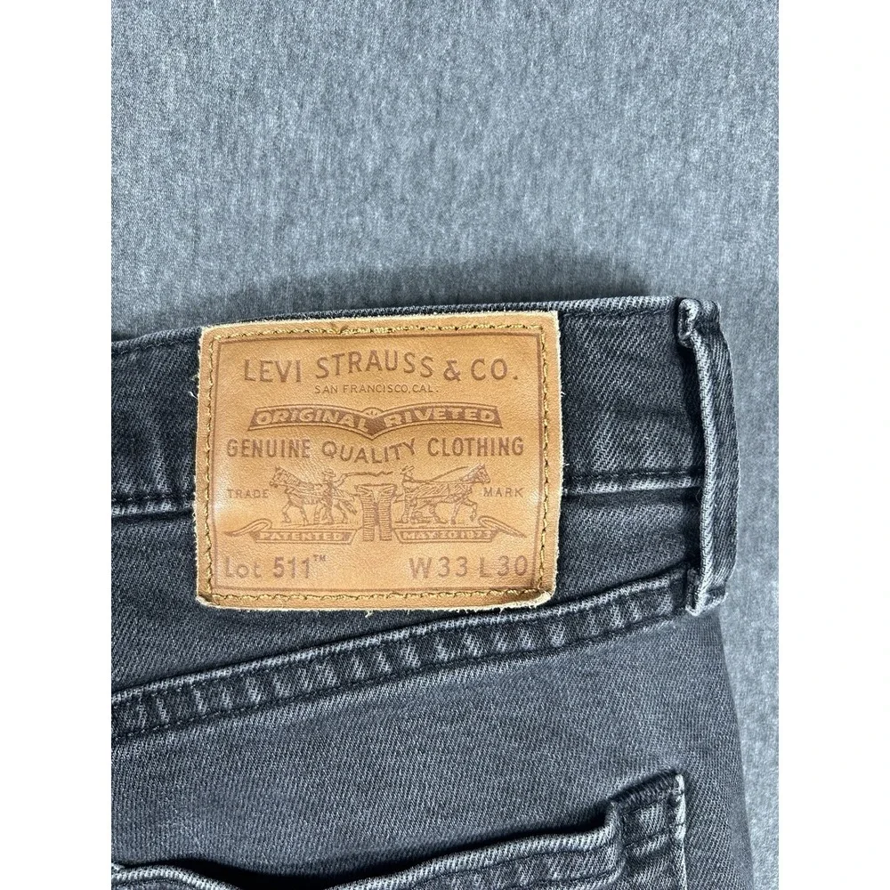 Levi's 511‎ Big E Premium Slim Fit Stretch Jeans Faded Black Denim Men's 33x30